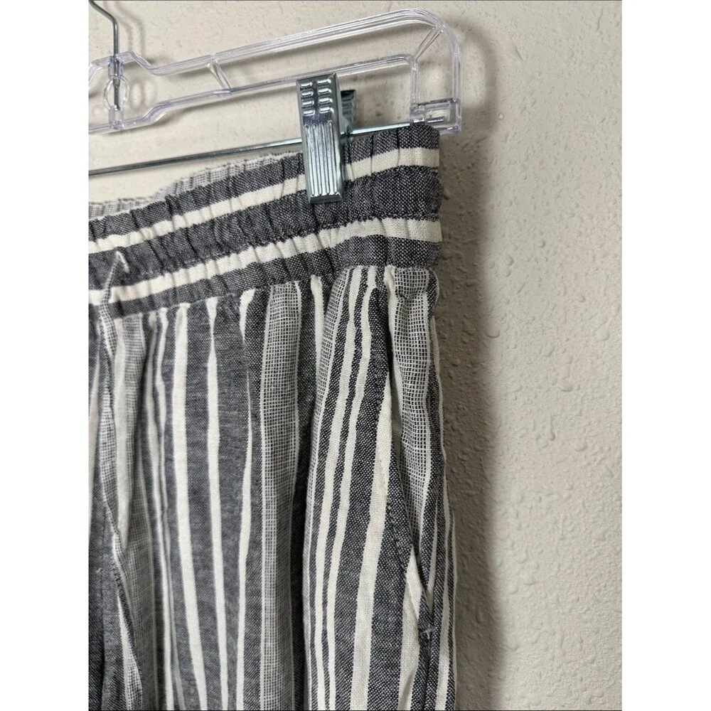 Banana Republic Linen Blend Wide Leg Crop Pants XS Black White Stripe Coastal